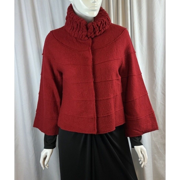 LUCIANO DANTE Swing Wool Coat Ruby Red S Vintage Preppy Cold Weather 59-00 - Picture 1 of 16
